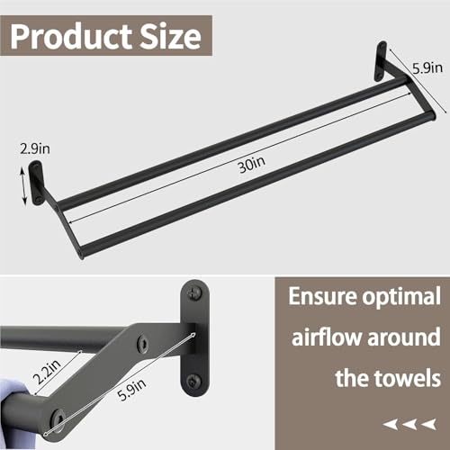Image of Acrylic Design Double Towel Bar for Bathroom Wall 30 Inch Matte Black, Double Towel Racks for Bathroom Wall Mounted,Bathroom Towel Holder Towel Hanger (Double Bar-Black, 30 in)