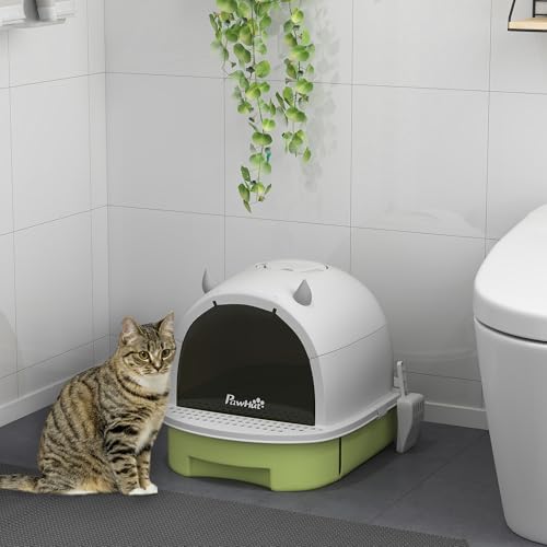 Caja de arena cubierta para gato PawHut color verde miniatura 2