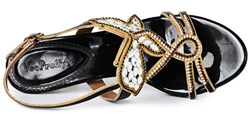 Yooprettyz Women Evening Heels Embellished Stud Butterfly Dress Party Bridal Sandals Black 7.5 #TOP2