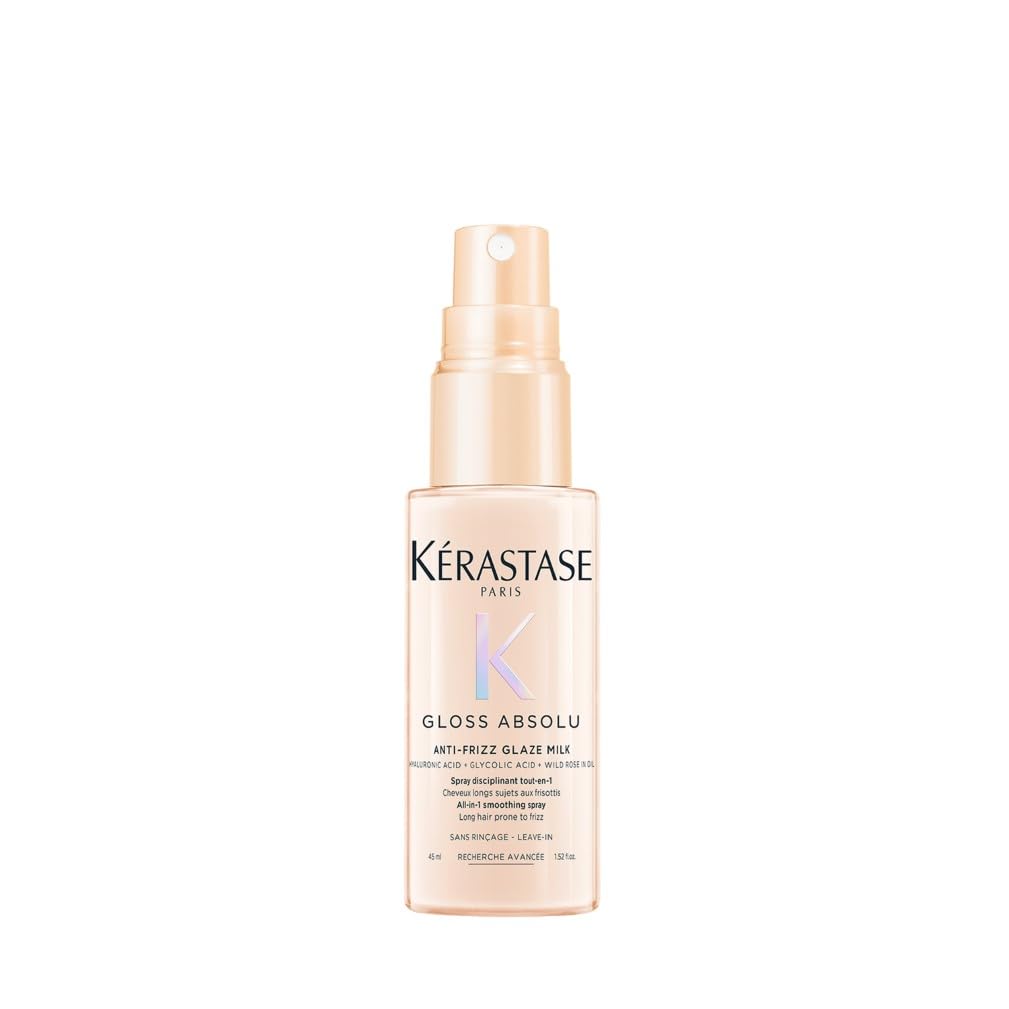Kérastase Gloss Absolu Anti-Frizz Glaze Milk, All-in-1-Pflegespray für langes, zu Frizz neigendes Haar, Mit Hyaluronsäure, Glykolsäure und Wildrosenöl, Hitzeschutz bis zu 230 °C, 45ml