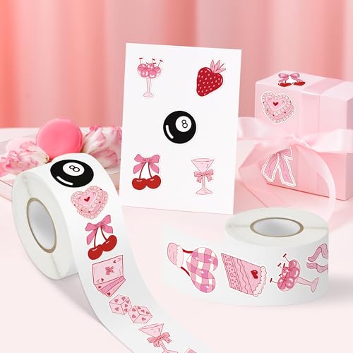 Image of Pink Bow Stickers Rolls - 1000 Pcs Retro Vintage Coquette Bow Aesthetic Pink Waterproof Vinyl Reusable Laptop Sticker Scrapbook Water Bottle Page Activity Pad Brithday Party Favor Skateboard