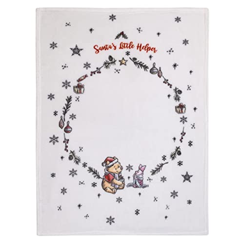 Image of Disney Winnie The Pooh and Piglet White, Red, and Green Christmas Holiday Wreath Santa's Little Helper Photo Op Super Soft Baby Blanket