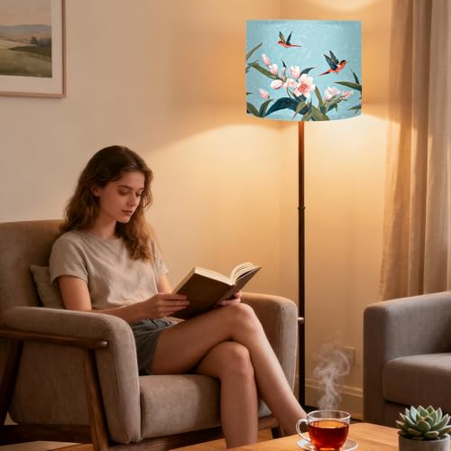 Image of Nuxovilar Lamp Shades Set of 2, 13 inch Top x 13 inch Bottom x 10 inch High (Spider) | Table lamp shades delicate floral bird design bedroom sunroom reading nook covers (Bird)