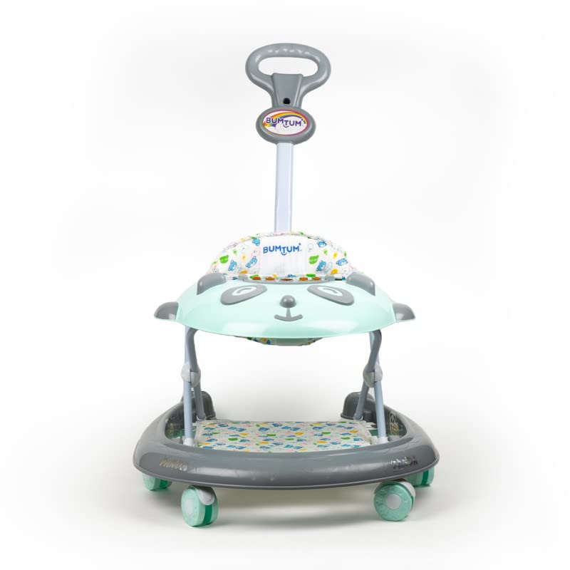 Bumtum Baby Panda Bravo Walker for 06 to 48 Months with Parental Handle Rod| Foldable Activity Walker| Baby Grey & Green Panda Walker