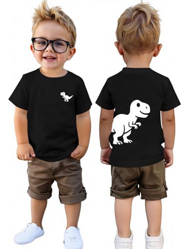 Haloumoning Toddler Baby Boy Short Sleeve Dinosaur T-Shirts Kids Summer Casual Graphic Top Tees 9M-8Y Black