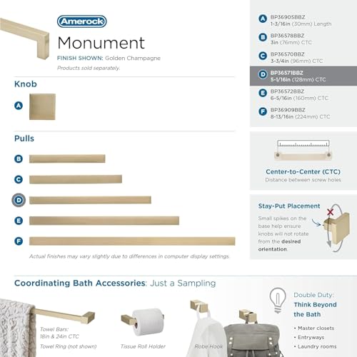Image of Amerock | Cabinet Pull | Golden Champagne | 5-1 /16 inch (128 mm) Center to Center | Monument | 1 Pack | Drawer Pull | Drawer Handle | Cabinet Hardware