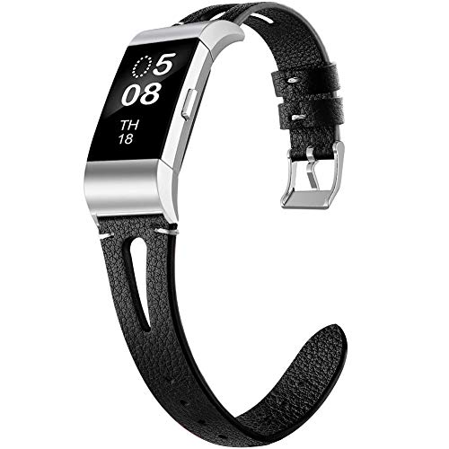 OenFoto Strap Compatible Fitbit Charge 2, Adjustable Soft Leather Replacement Band Wristband with Stainless Steel Buckle for Fitbit Charge 2 Smartwatch, Women Men, Large Small