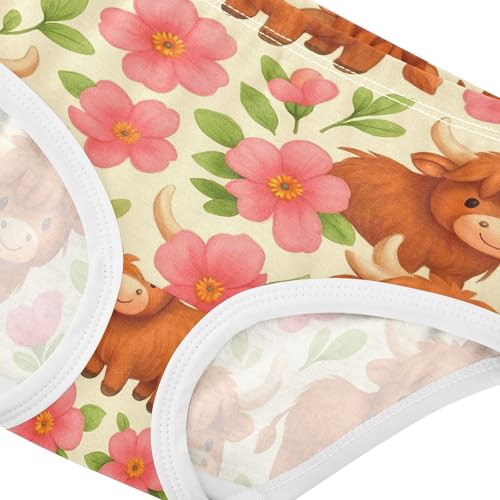 Joisal Cute Highland Cows Pink Flowers Toddler Girls Underwear 2t Cotton Panties for Girl Stylish Kids Briefs Undies4