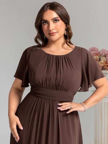 Image of Ever-Pretty Plus Elegant Formal Dresses for Curvy Women Round Neck Short Sleeves Chiffon Bridesmaid Mother of The Bride Dress