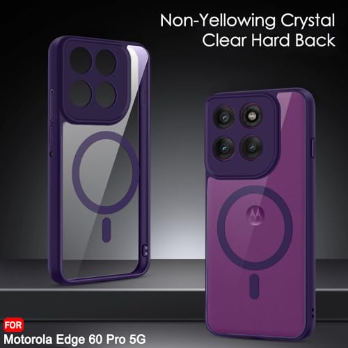 Image of TheGiftKart Hybrid Shockproof Back Cover Case for Motorola Moto Edge 60 Pro 5G | Hard Back Cover Case for Motorola Edge 60 Pro 5G (PC & TPU, MagSafe Compatible, Transparent Clear Back, Purple Sides)