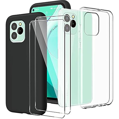 LYZXMY Case for Oukitel C21 Pro Transparent + Black Cover + [2 Pieces] Tempered Film Glass Screen Protector - Silicone Soft TPU Cover Shell for Oukitel C21 Pro (6.39") Cover