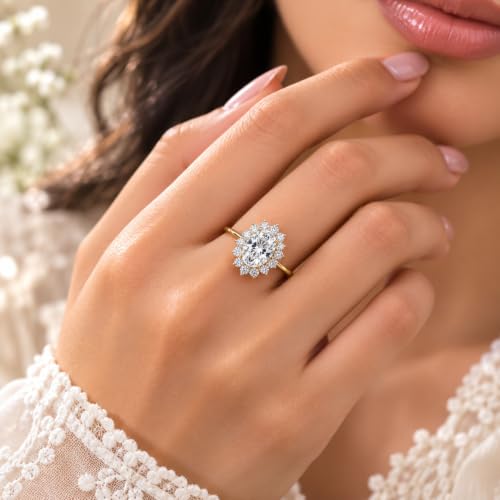 Image of Princess Diana Inspired Halo Birthstone Ring for Women Girls | Pure 925 Sterling Silver with AAA+ Natural Gemstone | 18K Gold-Plated | Best Gift for Birthday, Anniversary, or Valentine�s Day
