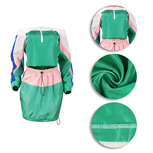 Women's Windbreaker 2 Piece Outfits Long Sleeve Loose Crop Top and Short Striped Pants Tracksuit Set