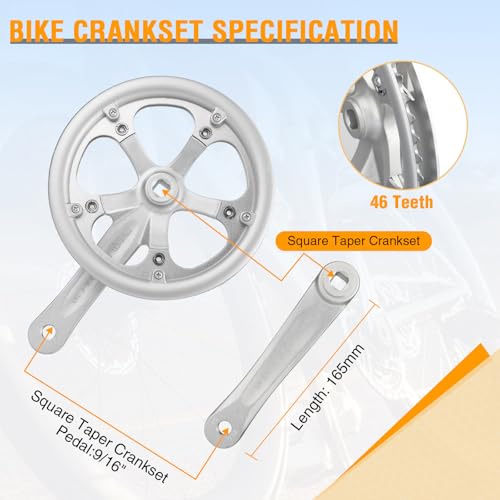 ZUKKA Bicycle Crankset 46 Teeth Aluminum Alloy Crankset with Double Chain Cover 170mm Arm for MTB Mountain Bike Compatible with 6/7/8/9/10 Speeds Bike Square Type