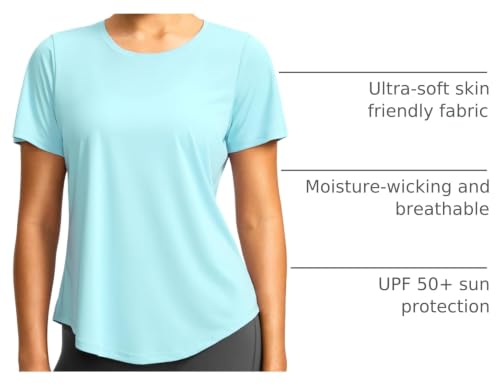 Image of Women's Short Sleeve Workout Shirts UPF 50+ Sun Protection T-Shirts Quick Dry Breathable Gym Running Hiking Tops for Women