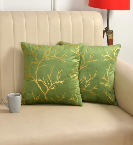 Image of Velvet Foil Cushion Covers 24 inch x 24 inch Set of 2, Pista Green