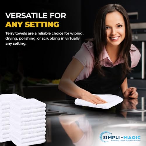 Image of SIMPLI-MAGIC Cotton Terry Towels, Highly Absorbent Soft Cleaning Rags - Commercial Terry Cloth for Kitchen, Bar, Restaurant (White), 60 Count, 17 inch x 14 inch (Pack of 4)