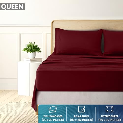 Utopia Bedding Queen Sheet Set - Brushed Microfiber - Soft Bed Sheets for Queen Size Bed Set - Includes 1 Fitted, 1 Flat, & 2 Pillow Cases - Deep Pocket (Burgundy) - Image 3