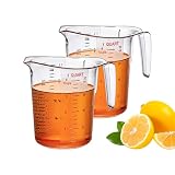 Amazing Abby - Melissa - 32-Ounce Plastic Measuring Pitcher (2-Pack), 4-Cup (1-Quart) Food-Grade Measuring Jug, Unbreakable, Stackable, Dishwasher-Safe, Great for Oil, Vinegar, Flour, and More