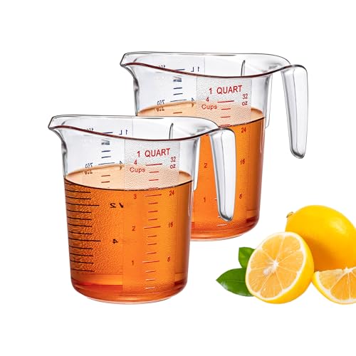Amazing Abby - Melissa - 32-Ounce Plastic Measuring Pitcher (2-Pack), 4-Cup (1-Quart) Food-Grade Measuring Jug, Unbreakable, Stackable, Dishwasher-Safe, Great for Oil, Vinegar, Flour, and More by Amazing Abby - Used condition - US$19.14