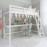 Noa and Nani Cabin Bed Kids High Sleeper with Desk in White, Bunk Bed