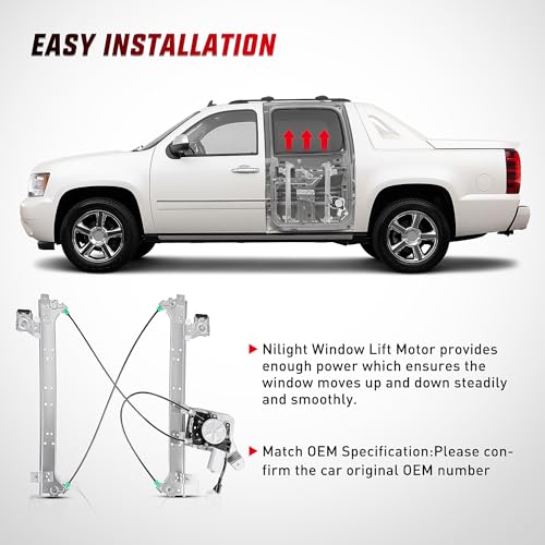 Image of Nilight Rear Passenger Side Power Window Regulator /Motor Compatible with 2001 2002 2003 2004 2005 2006 Chevrolet Avalanche Silverado Suburban GMC Sierra Yukon XL 1500 2500 3500 741-645