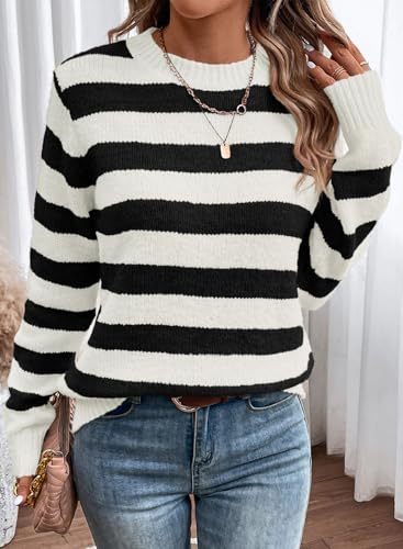 Image of Dokotoo Sweaters for Women 2026 Crewneck Striped Cute Color Block Fall Winter Knitted Pullover Tops