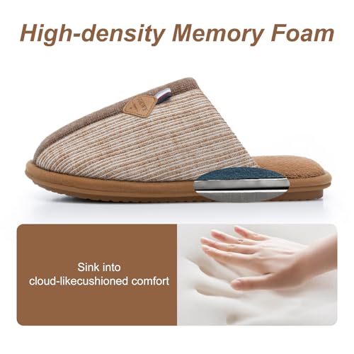 Image of GOEWY Mens Two-Tone House Slippers with Memory Foam Cozy Warm Slip On House Shoes for Indoor Outdoor Gifts for Men Him Dad