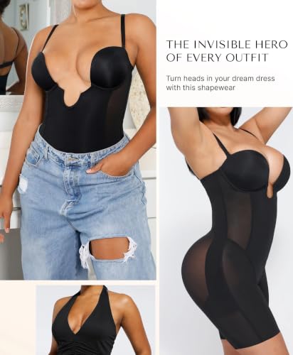 Image of SHAPELLX Strapless Shapewear for Women Deep Plunge Corset Tummy Control Backless Bodysuit Mid Thigh Full Body Shaper