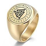 Herren-Siegelring mit nordischem Wikinger-Valknut-Runenmotiv, Triquetra-Trinitäts-Siegelring, Vintage-Edelstahl, Odin-Symbol-Amulett, Damenschmuck, Gold, 9