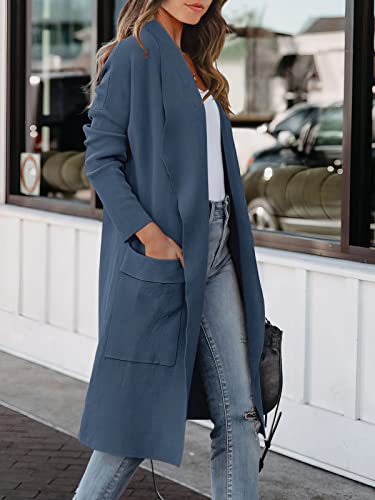Prinbara Sweater Jacket For Women 2023 Fall Casual Open Front Long Sleeve Cardigan Collar Lapel Draped Knitted Oversized Coat Coatigan Fashion Cute Duster Outwear With Pockets 5Pa80-Dianlan-M Indigo #TOP2
