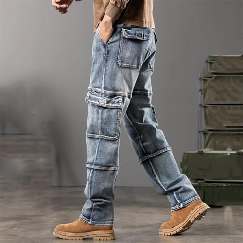 Men’S Outdoor Workwear Jeans Loose Fit Straight Leg Trousers with Pockets Denim Casual Pants2