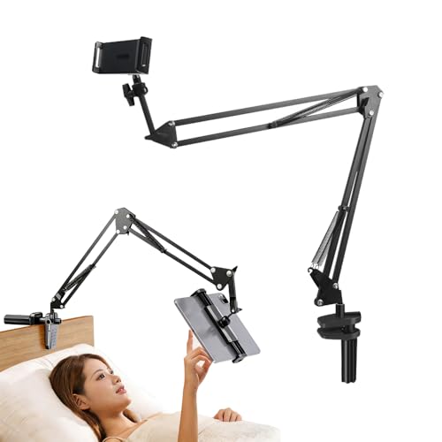JetWave タブレット スマホ アームスタンド ベッド取付 寝ながら使用 卓上対応 Z型アーム 360回転 4関節 自由角度調整 折りたたみ 安定設計 多機種対応 4.7 12.9インチ ブラック