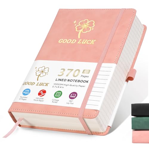Lined Hardcover Notebooks For Work,370 Pages Leather Travel Journal For Women Men,Daily Journaling Notebooks For Note Taking,Lay Flat Note Books For Work,Blank A5 Journal Notebook Diary,College Ruled Notebook Journal For Writing,5.7"×8.4"(Pink)