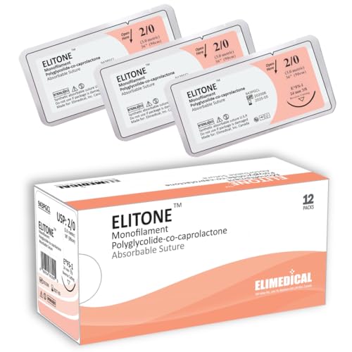 Image of ELITONE Veterinary Monofilament Polycaprolactone Absorbable Sutures, Reverse Cutting, 3 /8 Circle, 24mm, 2 /0 36 inch (91cm), FS1, 12 Individual Pack, 943PGCL