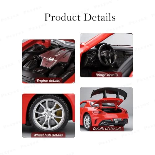 Image of 1:32 Benz SLS AMG Model Car Zinc Alloy Pull Back Toy with Sound & Light Fun for Kids, Boys & Girls Collectible Diecast Car for Ages 3+ (Red)