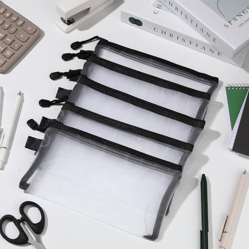 Image of Fainne 120 Pack Mesh Pencil Pouch Mesh Zipper Pouch 9 inch x 4.7 inch Pencil Case Bulk Multipurpose Cosmetics Toiletry Small Bag for Office Travel (Black)