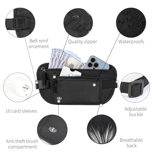 money belt for travel women men hidden rfid passport holder for travel black