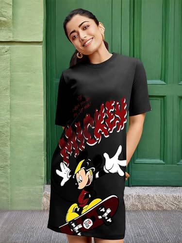 Bewakoof Heavy Duty 1.0 Official Disney Merchandise Women's Graphic Printed Oversized Dress_589799_Black_S