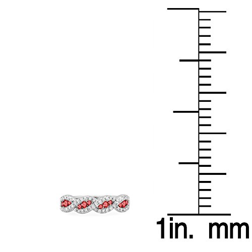 10K Solid Gold Round Ruby & White Diamond Bridal Stackable Anniversary Wedding Band Swirl Ring4