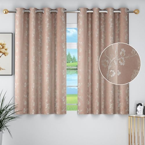 Image of FRESH FROM LOOM Heavy Jari Jacquard Premium Luxury Anti-Shrink Semi Blackout Curtain 6 Feet Windows | Floral Eyelet Design | Light Blocking 80% Light Block | Stylish Look Parda (6ft, Onion, 2pc)