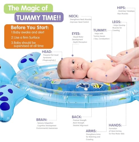 Image of Famous Quality Kids Water Play Mat Toys Inflatable Tummy Time Water Play Mat and Toddlers Perfect Fun Activity Inflatable Mat, Outdoor Water Play Mat for Baby - Pack of 1