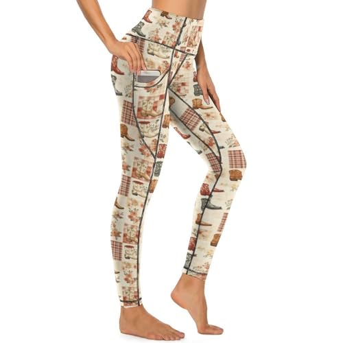 Pantalon de yoga avec poches pour femme imprimé bottes de cowboy