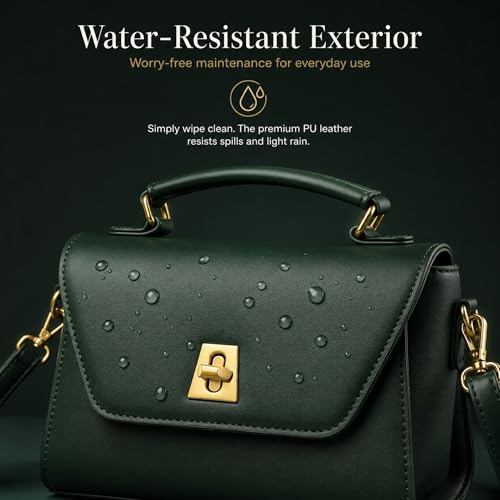 Image of Crossbody Bag for Women Shoulder Handbag PU Leather Satchel Purse with Top Handle Gold Turn Lock Adjustable Strap