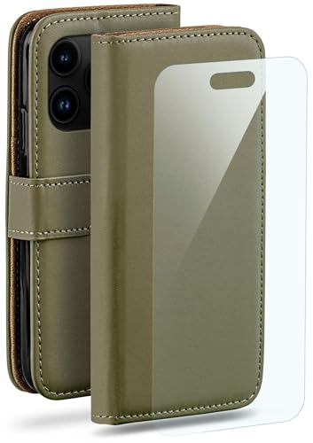 Étui cuir synthétique de qualité supérieure pour iPhone 16 Pro moex vert