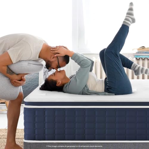 Image of Coolvie 14 Inch King Mattress - Medium Plush Feel Hybrid Mattress | Reinforced Edge Support, Pressure Relief for All Sleepers, King Size Euro Top Mattress in a Box with Certified Safe Foam