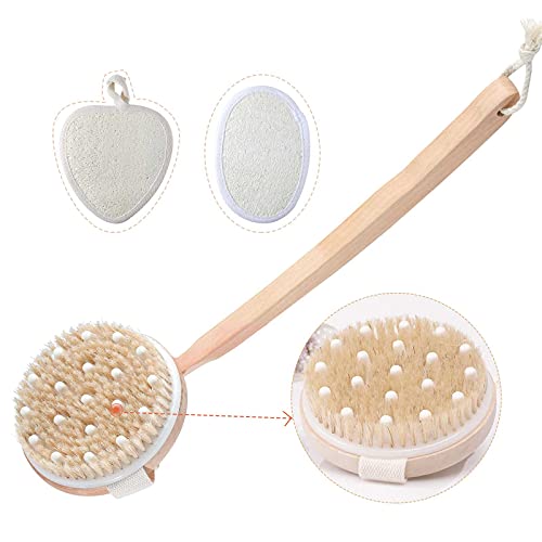 Bath Body Brush Gentle Massage Nodes Aomiduo Loofah Bath brush for Dry or Wet Brushing Natural Bristle Hair Shower Back Brush Exfoliation Improve Lymphatic Stimulate Blood Circulation Eliminate Fat