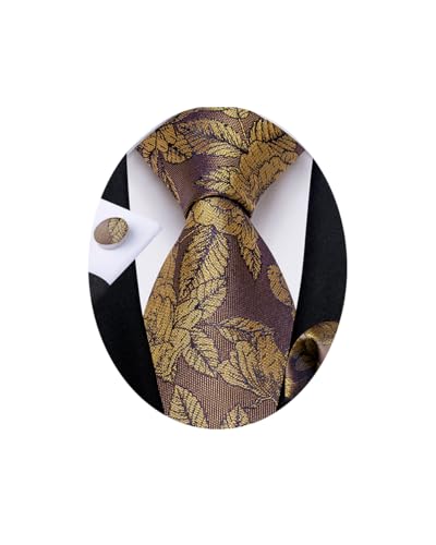 Image of DiBanGu Mens Paisley Tie Sets Silk Jacquard Woven Floral Necktie and Pocket Square Cufflinks Wedding Business Party