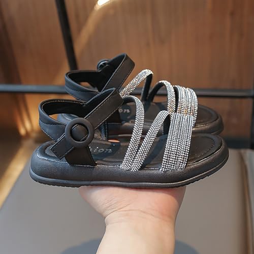 Toddler Kids Girls Open Toe Solid Buckle Flat Roman Crystal Soft Bottom Casual Strappy Outdoor Dress Sandal2