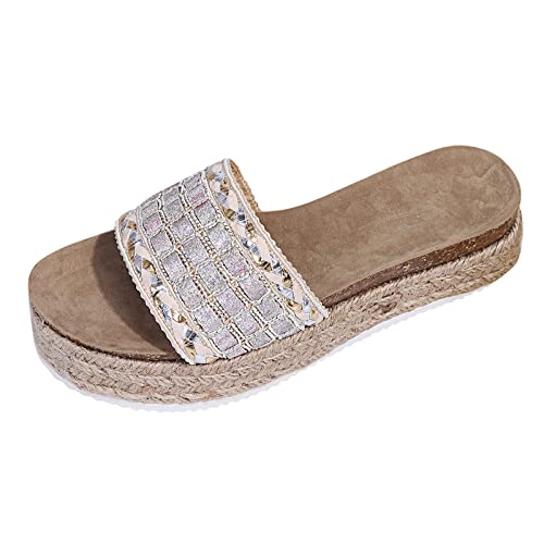 Sandales à semelle épaisse pour femme confortables et souples bout ouvert beige 40